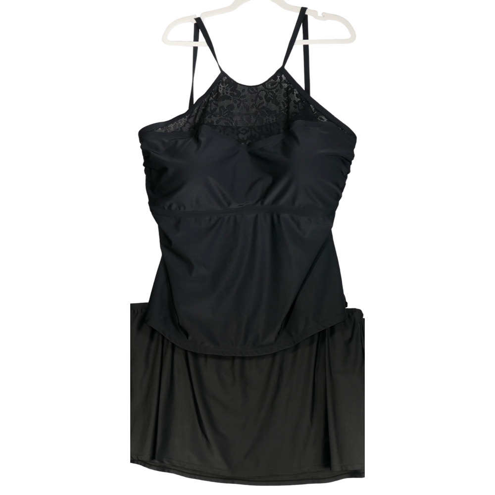 Catalina Swimsuit Womens Size 3X Black Tankini Padded Bra and Swim Skirt